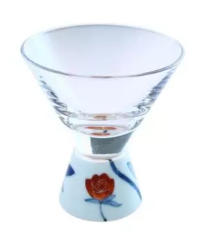 Arita Ware Romantic Glass SAKE GLASS Trapezoid Red Rose HD-01-7