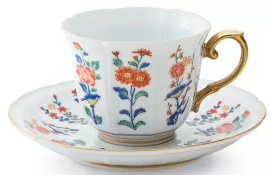 Arita ware Shobido main store Meissen color picture flower pattern coffee bowl and plate S-3260
