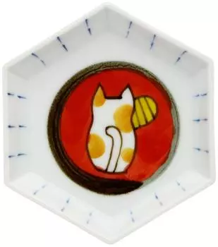 Arita Ware Soebu Pottery Maneki Neko Hexagonal Small Plate