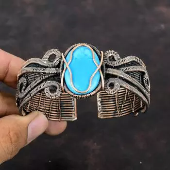 Аризона, бирюзовый браслет, браслет-манжета с драгоценными камнями, медная проволока, браслет, ювелирные изделия ручной работы, регулируемые манжеты, подарок для него, ювелирные изделия из медной проволоки