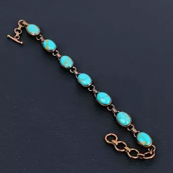 Аризона, бирюзовый драгоценный камень, медный браслет ручной работы, гальванопластика, регулируемый браслет-цепочка, ювелирные изделия для нее 8 Inches With Adjustable зелёный