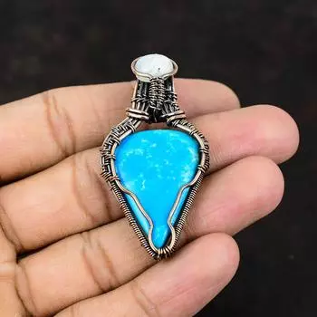 Аризона Бирюзовый Кулон Медная Проволока Обернутые Ювелирные Изделия Кулон Из Драгоценного Камня Проволочные Ювелирные Изделия Радуга Лунный Камень Ювелирные Изделия Дизайнер Подвеска Подарок Для Него