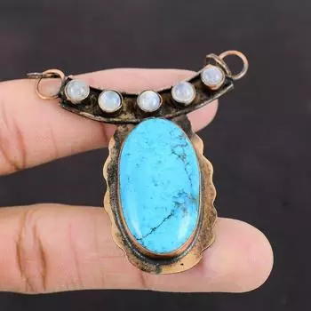 Аризона Бирюзовый Кулон Медный Кулон Радужный Кулон из Лунного Камня Кулон Ручной Работы Уникальный Медный Дизайн Ювелирных Изделий Подвески Из Драгоценных Камней Для Подарка