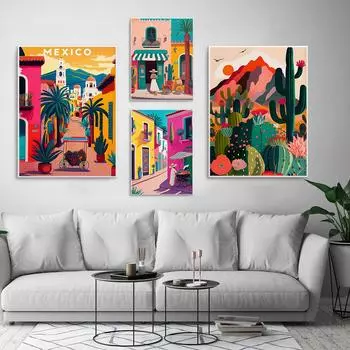 Аризона Пустыня Кактус Мексика Гуманитарные науки Путешествия Пейзаж Настенная живопись Холст Картина Скандинавский постер Картины Гостиная Домашний декор 21x30cm No Framed