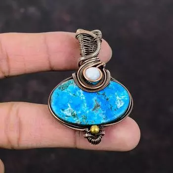 Arizona Turquoise Copper Pendant Copper Wire Wrapped Jewelry Handmade Gemstone Pendant Wire Wrapped Rainbow Moonstone Pendant Gift For Her