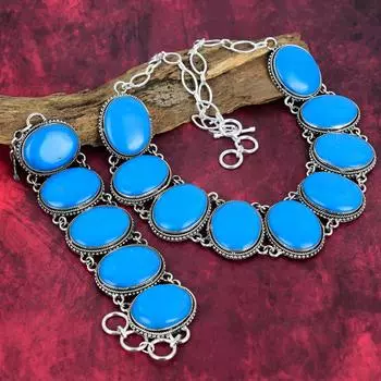 Аризонская бирюза, драгоценный камень, браслет и ожерелье из стерлингового серебра 925 пробы, замечательный комплект украшений из драгоценных камней ручной работы, бирюзовые украшения для нее Adjustable With 8 -18 синий