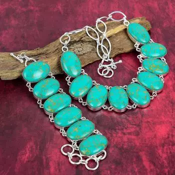 Аризонская бирюза, драгоценный камень, браслет и ожерелье из стерлингового серебра 925 пробы, замечательный комплект украшений из драгоценных камней ручной работы, бирюзовые украшения для нее Adjustable With 8 -18 синий