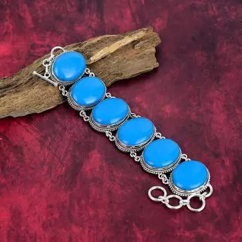 Аризонская бирюза, драгоценный камень, твердые ювелирные изделия из стерлингового серебра 925 пробы, замечательный ювелирный браслет ручной работы с драгоценными камнями, бирюзовые украшения для нее 8 Inches With Adjustable синий