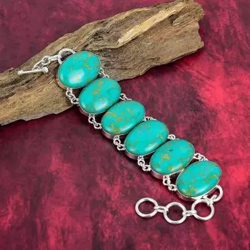 Аризонская бирюза, драгоценный камень, твердые ювелирные изделия из стерлингового серебра 925 пробы, замечательный ювелирный браслет ручной работы с драгоценными камнями, бирюзовые украшения для нее 8 Inches With Adjustable синий