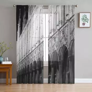 Арка Искусство Собор Культура Готика Историческая Архитектура Тюль Оконная Обработка Прозрачные Шторы для Гостиной Спальня Декор W135 x H114cm