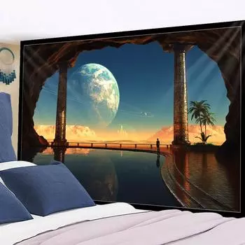 Арка Красивый Пейзаж Психоделический Гобелен Луна Звездное Небо Настенное Украшение Хиппи Тапиз Бохо Домашний Декор Настенный Ковер 95x70CM