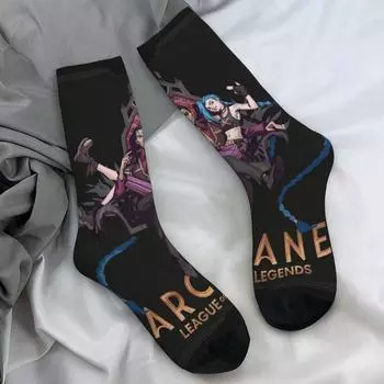 Аркейн Ви И Джинкс Аниме Чулки Мужские Носки Мягкие Дышащие Забавные Носки Весенние Скейтборд Противоскользящие Индивидуальные Носки Подарок на День Рождения One Size