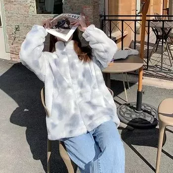 (арктический флис) 2024 новое пальто женское tide ins осень и зима флис утолщенный свободный пушистый искусственный мех хлопок S