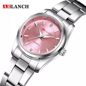 ARLANCH Модные элегантные часы Женская мода Розовый Синий циферблат Водонепроницаемый Креативный дизайн Браслет из нержавеющей стали Наручные часы Простые кварцевые часы NO Packaging белый