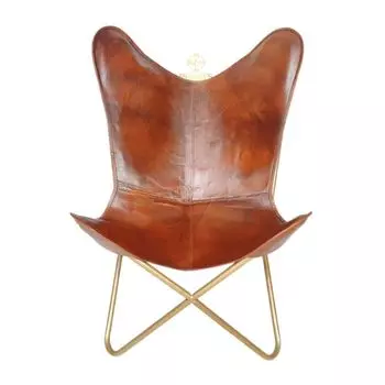 Arm Leather Butterfly Chair-Handmade Indian Home Decor Удобное кресло