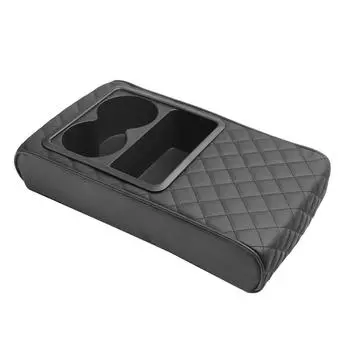 Arm Rest Cover for Car Waterproof PU Leather Armrest Box Mat with Cup Holder Armrest Box Pad Side Storage Pocket accessories красный