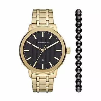 Armani Exchange Box Подарочная коробка с браслетом Черный циферблат Золотые водонепроницаемые часы AX7108 [Armani Exchange] Мужские [Специальный набор] [Товар]
