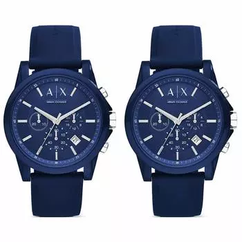 Armani Exchange Pair Watch Share OUTER BANKS Chronograph Blue Rubber AX1327AX1327 с коробкой для хранения [предмет]