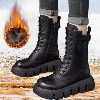 Армейские ботинки для женщин, модные ботинки с нескользящей подошвой, утолщенные теплые плюшевые и мягкие мотоциклетные ботинки 35