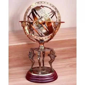 Армиллярная сфера, античный вид, латунный глобус с компасом у основания, 18 дюймов - Армиллярная сфера для домашнего декора - Армиллярная сфера для офисного стола