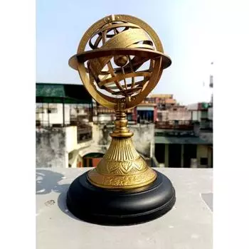 Армиллярная сфера, латунная астролябия на деревянной основе ~ Коллекционная морская морская тема ~ Декор стола Небесный глобус Ретро-подарок