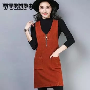 Армированная пряжа осенне-зимняя корейская рубашка средней длины свободная трикотажная юбка-камисоль однотонный тонкий свитер пальто S