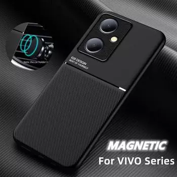 Армированный силиконовый чехол для VIVO V29 5G, защитный чехол для VIVO V29 Lite V29e V27 V25e V25, встроенный автомобильный магнитный держатель для телефона, противоударный чехол-держатель For VIVO V29 красный