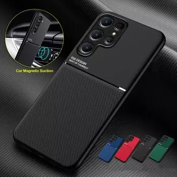 Армированный силиконовый прочный нескользящий чехол для Samsung Galaxy S24 Ultra S23 FE S22 Plus S21 5G, встроенный автомобильный держатель, магнитный противоударный чехол-держатель For Galaxy S22 синий