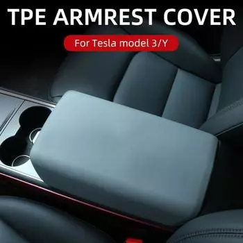 Armrest Cover For Tesla Model 3 Y Arm Rest Box Center Console Protective TPE Snap-in Installation Modely Interior Accessories чёрный