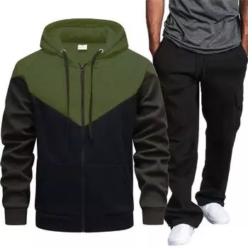 Army Green 2024 Осень/Зима Новый Мужской Толстовка С Капюшоном На Молнии Молодежная Мода Досуг Спортивный Комплект M