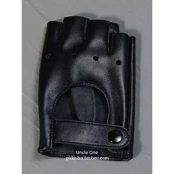 Army Lo Cut Out Women s Half Finger Gloves Cos Dark Lolita Lolita Open Finger Leather Functional Gloves Gothic Punk Black/Left hand single One size