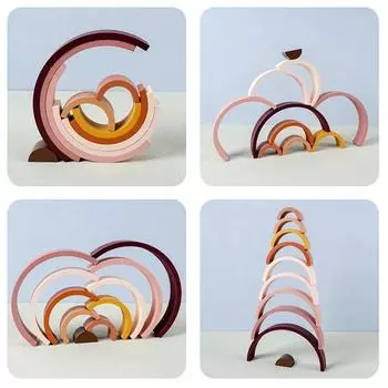 Арочные деревянные радужные строительные блоки, детские игры Монтессори, цветные обучающие пособия, детские развивающие игрушки для детей