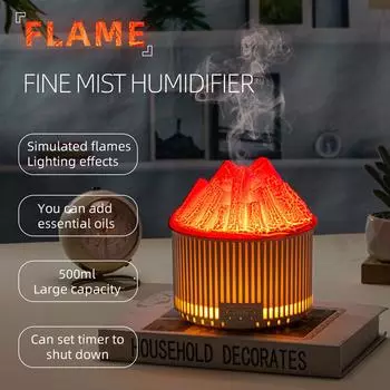 Ароматерапевтический диффузор 500 мл, креативный дизайн угольного костра, ультразвуковой увлажнитель воздуха, диффузор с имитацией огня EU