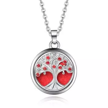 Ароматерапевтическое ожерелье из нержавеющей стали «Дерево жизни» с диффузором эфирных масел красный