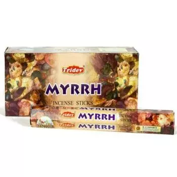 Ароматические палочки мирры Tridev Agarbatti | Шестиугольная серия | Аромат | Преданный | 6 шт * 20 г для пуджи/поклонения