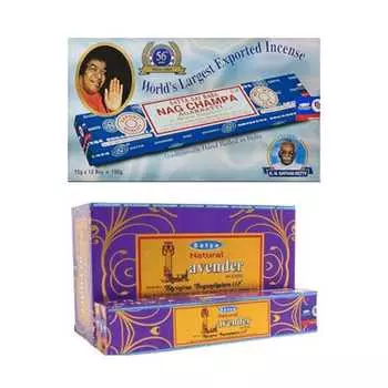 Ароматические палочки Сатья Наг Чампа и натуральная лаванда Агарбатти 1+1Комбо(180 ГМ+180 ГМ ) Коробка | 12 упаковок по 15 грамм в коробке | Экспортное качество