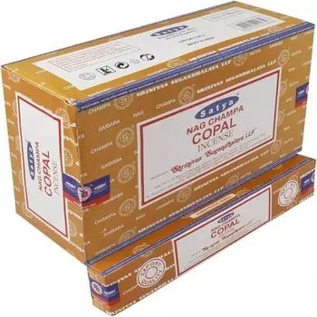 Ароматические палочки Satya Nag Champa Copal Agarbatti, коробка 180 грамм | 12 упаковок по 15 граммов в коробке | Экспортное качество коричневый