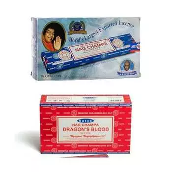 Ароматические палочки Satya Nag Champa & Dragon s Blood Agarbatti 1+1Combo(180 ГМ+180 ГМ ) Коробка | 12 упаковок по 15 грамм в коробке | Экспортное качество