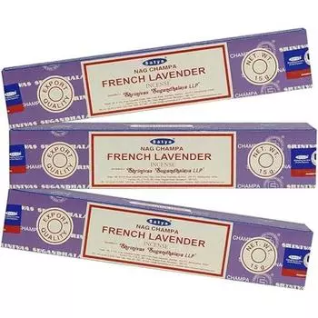 Ароматические палочки Satya Nag Champa French Lavender, упаковка из 3 коробок по 15 г каждая