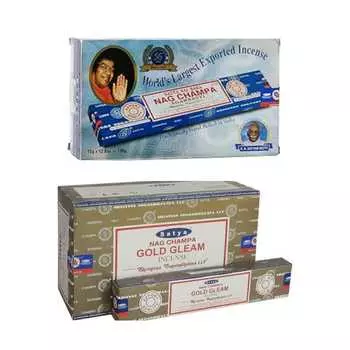Ароматические палочки Satya Nag Champa & Gold Gleam Agarbatti 1+1Combo(180 ГМ+180 ГМ ) Коробка | 12 упаковок по 15 грамм в коробке | Экспортное качество