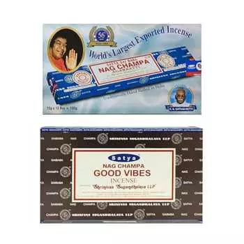 Ароматические палочки Satya Nag Champa & Good Vibes Agarbatti 1+1Combo(180 ГМ+180 ГМ ) Коробка | 12 упаковок по 15 грамм в коробке | Экспортное качество