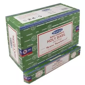 Ароматические палочки Satya Nag Champa Holy Basil Agarbatti, коробка 180 грамм | 12 упаковок по 15 граммов в коробке | Экспортное качество коричневый