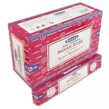 Ароматические палочки Satya Nag Champa Indian Rose Agarbatti, коробка 180 грамм | 12 упаковок по 15 грамм в коробке | Экспортное качество