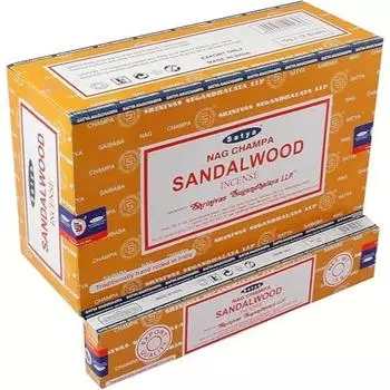 Ароматические палочки Satya Nag Champa из сандалового дерева Agarbatti, коробка 180 грамм | 12 упаковок по 15 граммов в коробке | Экспортное качество коричневый