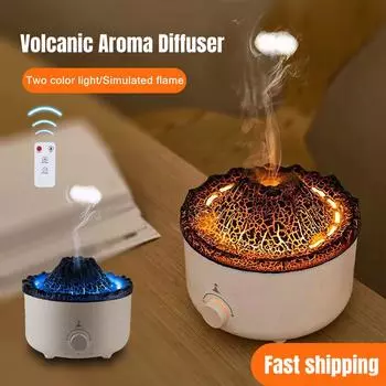 Ароматический диффузор Volcanic Flame, эфирное масло, 560 мл, ультразвуковой увлажнитель воздуха с симпатичным ночником-кольцом с ароматом дыма EU белый