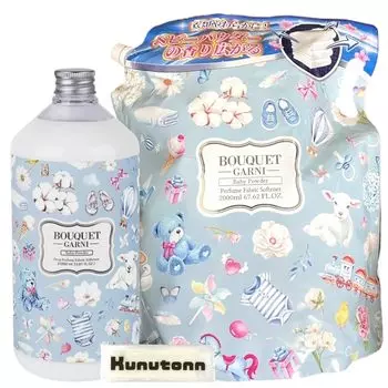 Ароматизированный кондиционер для белья Bouquet Garni Deep Perfume с ароматом детской присыпки 1000 мл, сменный блок большой емкости 2000 мл, в комплект входит 1 влажное полотенце с оригинальным логотипом Kunutonn +