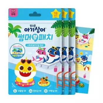 Ароматизированный патч Artex Children s Pinkfong Baby Shark Summer 18 шт., разноцветный, 3 шт., популярный персонаж в Корее