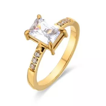 Arrival Square Stone Popular Elegant Stainless Steel Jewelry Shiny Big Cubic Zircon Ring for Women Party Lucky Gift 6 золотой