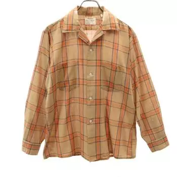 ARROW 60-е винтажная рубашка с открытым воротником в клетку с длинным рукавом, мужская, б/у