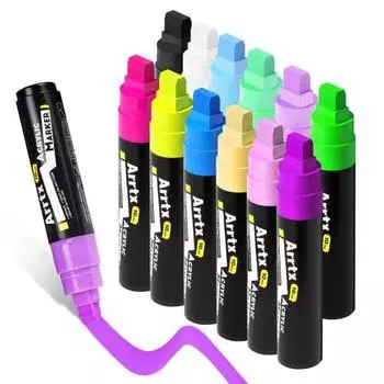 Arrtx Jumbo Poster Markers 10 мм Jumbo Felt Tips 12 цветов Акриловые маркеры для рисования красками Ручки на масляной основе для рисования на камне/доске/лобовом стекле/на открытом воздухе